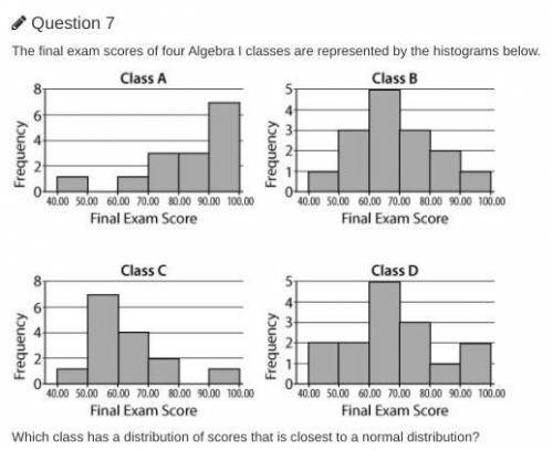 HELP Please!

The final exam scores of four Algebra I classes are represented by the histograms be
