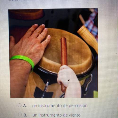 What kind of instrument is shown in the picture?

ОА
un instrumento de percusión
О В.
un instrumen