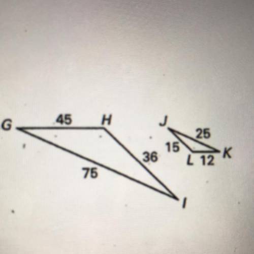 Is Triangle GHI ~ Triangle JLK below similar? Justify your answer.