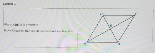 Given: ABCD is a rhombus Prove: Diagonals BD and AC are perpendicular bisectors ​