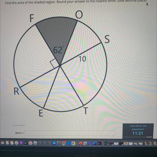 Question 3 (1 point)

Find the area of the shaded region. Round your answer to the nearest tenth.