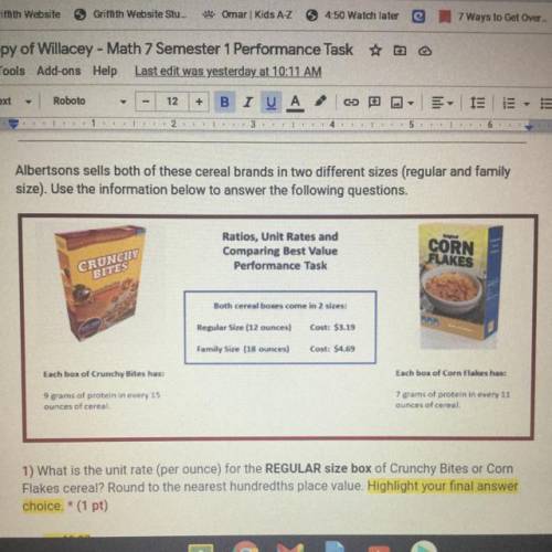 What is the unit rate of grams of protein per ounce of corn flakes? (Round to nearest hundredths pl
