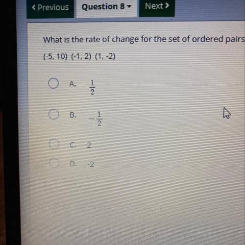 What is the rate of change for the set of ordered pairs?