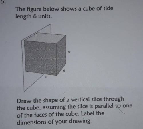 ASAPThe figure below shows a cube of side length 6 units. Draw the shape of a vertical slice throug