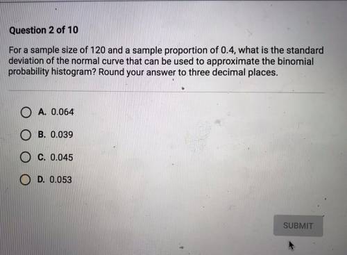 For a sample size of 120 and a population parameter of 0.4, what is the standard deviation of the n
