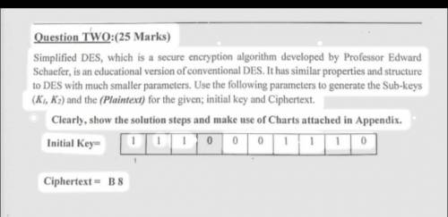 Question TWO:(25 Marks)

Simplified DES, which is a secure encryption algorithm developed by Profe