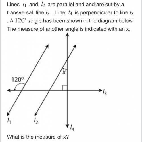 What is the measure of x?
30°
60°
90°
120°