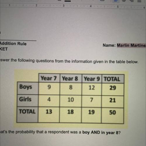 1. What's the probability that a respondent was a boy AND in year 8?