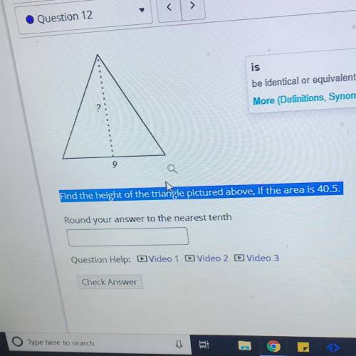 ￼help me find the area of the given triangle to the without height