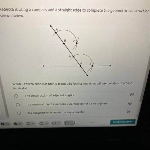 PLZ HELP ASAP 20 POINTS. When Rebecca connects points Band C to form a line, what will her construc
