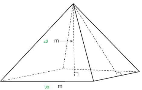 The volume of the square pyramid is ___ cubic meters.