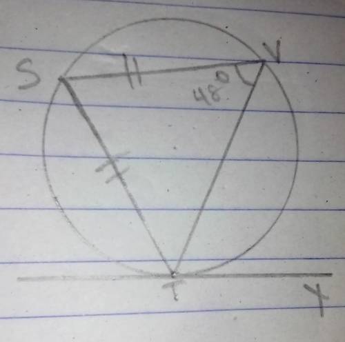 In the given diagram , TY is a tangent to the circle TVS . If <SVT = 48° and |VS| = |ST| . What