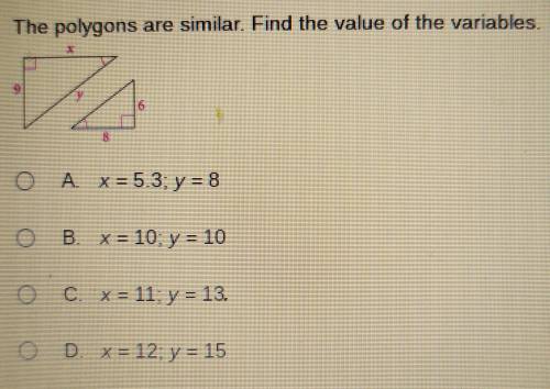 If the polygons are similar find the variables. Fill in the bubble.