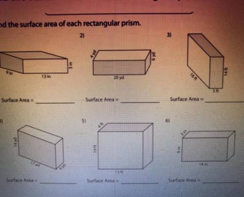 Find The Surface Area of EACH Rectangular Prism
