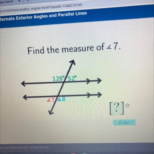 Find the measure of A7.
12852°
七
A7/A8
[?]
Enter
M