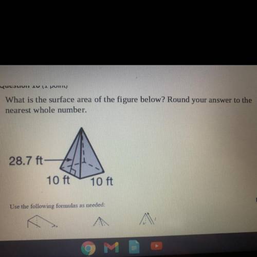 What is the surface area of the figure below? Round your answer to the

nearest whole number.
28.7
