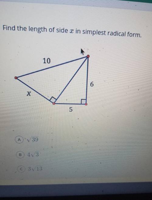 Find the length of side x I simplest radical form​