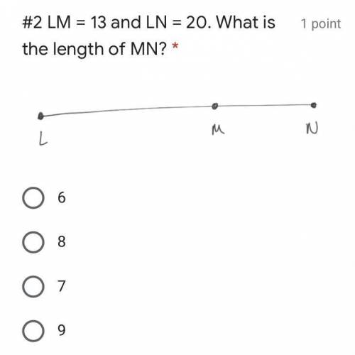 If lm=13 and ln=20 what is the length of mn