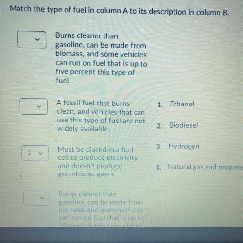 Match the type of fuel in column a to its description in column b￼