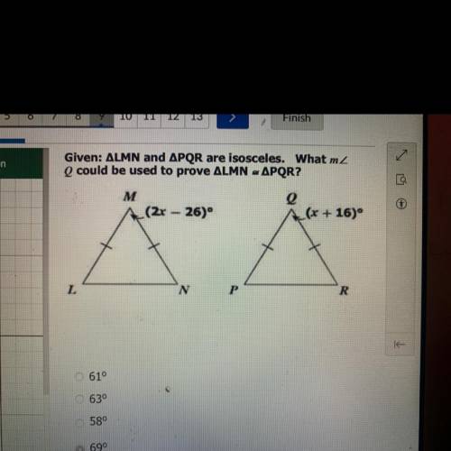 Given lmn and pqr are isosceles. What m