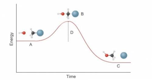 This graph shows the energy involved in a reaction involving two molecules. Describe what is happen