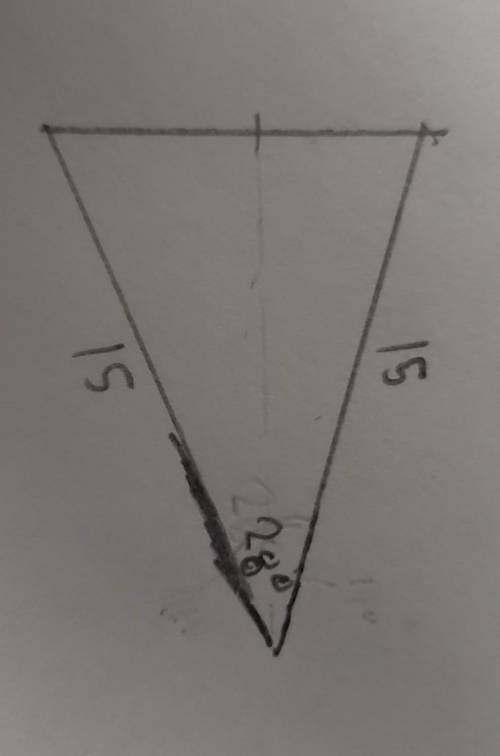 What is the area of this triangle given the sides 15 and 15 and degree 28°?​