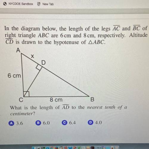 In the diagram below, the length of the legs AC and BC of

right triangle ABC are 6 cm and 8 cm, r