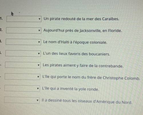 French help!!

- Fort Caroline
- J.J. Audubon 
- Jean Bart 
- Martinique 
- Pointe-Noire
- les Sai