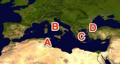 HELPP PLZ PIC ATTACHED

which of these marks the city from which the roman empire spread? 
A B OR