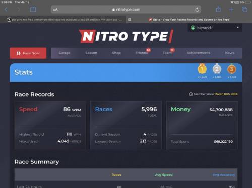 Plz give me free money on nitro type my account is joj999 and join my team plz