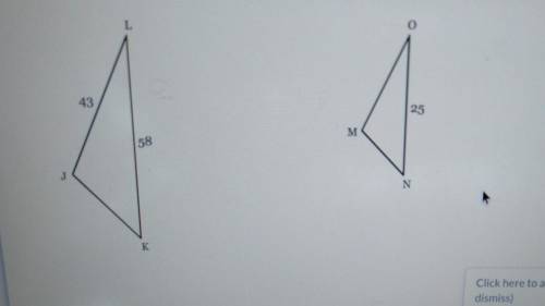 Triangle JKL is similar to triangle MNO. Find the measure of side OM. Round your answer to the near