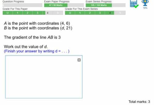 A is the point with coordinates (4, 6)

B is the point with coordinates (d, 21)
The gradient of th