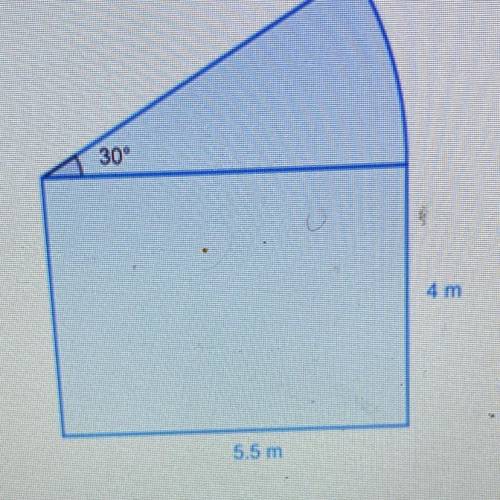 This composite figure is created by placing a sector of a circle on a rectangle. What is the area o