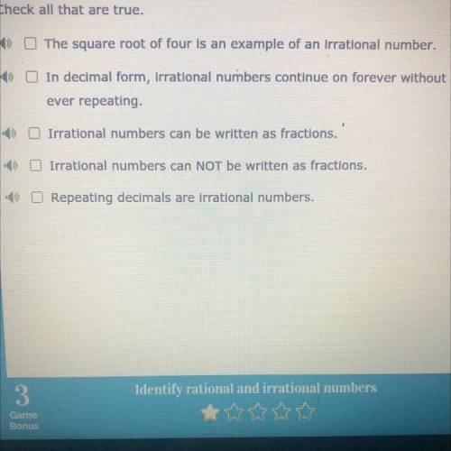 Which statements are true of irrational numbers

CLICK ALL THE APPLY:) Will mark b if correct