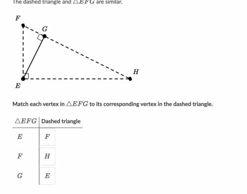 HELP ASAP  Match each vertex in triangle EFG to its corresponding vertex in the dashed tria
