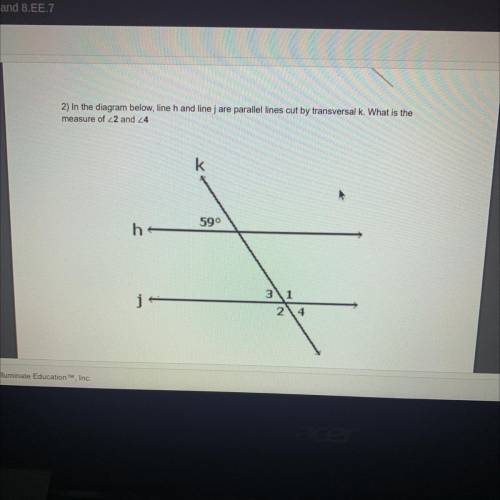 2) In the diagram below, line h and line j are parallel lines cut by transversal k. What is the

m