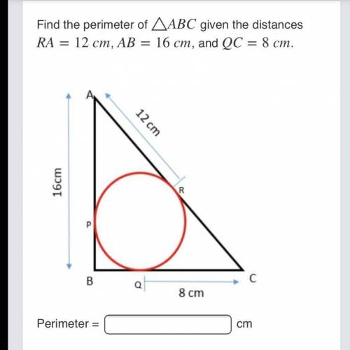 Find the perimeter of triangle ABC given the distances