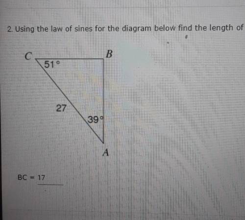 1. Using the law of sines for the diagram below find the length of AB.​