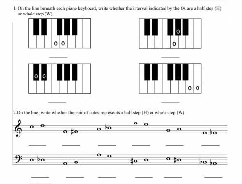 1. On the line bencath cach piano keyboard, write whether the interval indicated by the Os are a ha