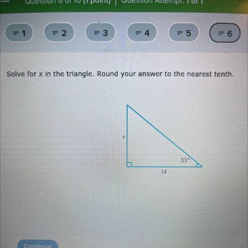 Solve for x in the triangle. Round your answer to the nearest tenth