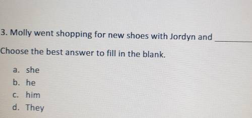 3. Molly went shopping for new shoes with Jordyn and

Choose the best answer to fill in the blank.
