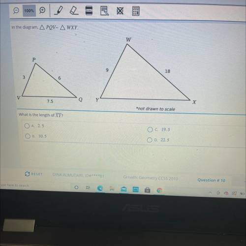 PLEASE I NEED HELP ASAP 
In diagram triangle PQV and triangle WXY . What is length of XY