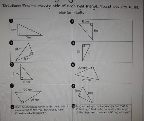 Find the missing side of each right triangle. Round the answer to the nearest tenth​