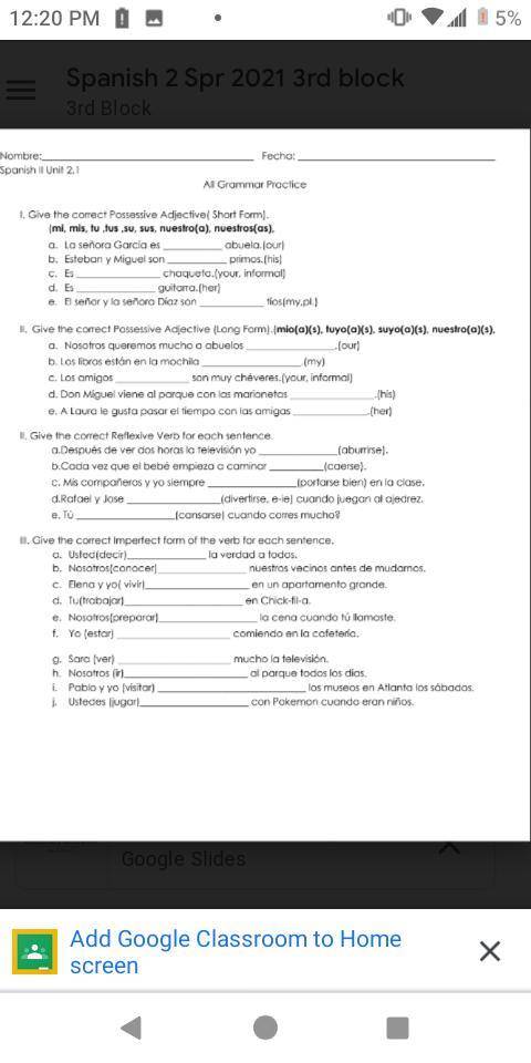 PLEASE help with this spanish worksheet. You may have to zoom in. Please don't just do this for poi