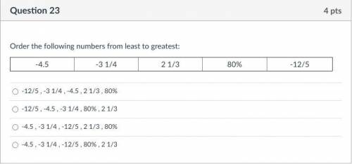 Order the following numbers from least to greatest: