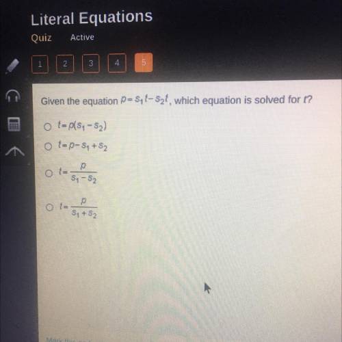 Given the equation P= 5,2-Szl, which equation is solved for t?