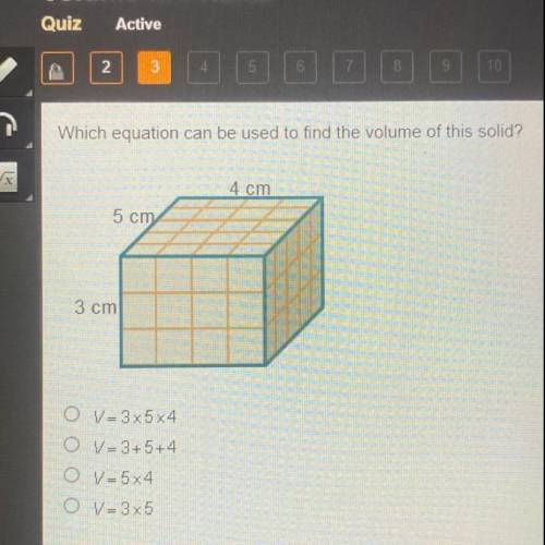 Which equation can be used to find the volume of this solid? please help no link