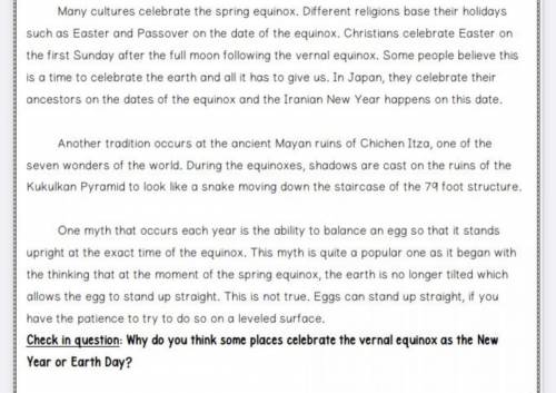 Why do you think some places celebrate the vernal equinox as the New Year or Earth Day?