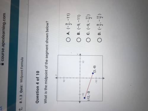 What is the midpoint of the segment below? (-12, -3) (3, -8)