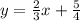 y =  \frac{2}{3} x +  \frac{5}{4}